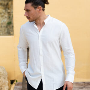 Textured Mao Collar Shirt White