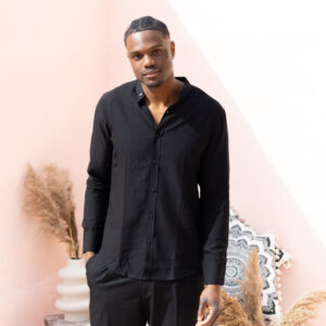 Textured Mao Collar Shirt Black
